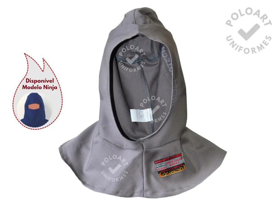 Balaclava Antichama — capuz antichama cinza em tecido CedroTech, com etiqueta de certificação na aba