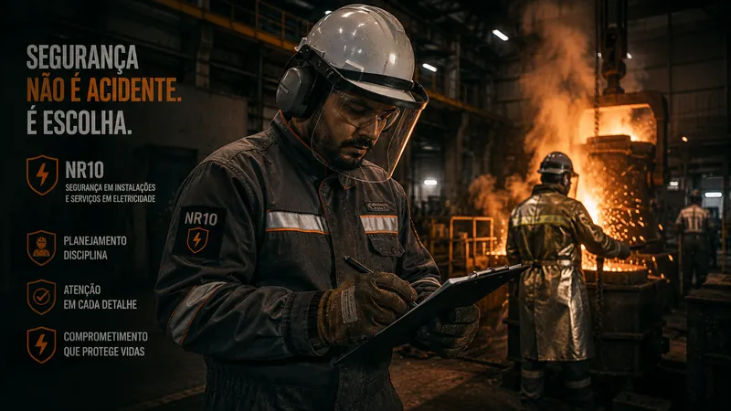 Operador de siderúrgica próximo a forno de fundição
